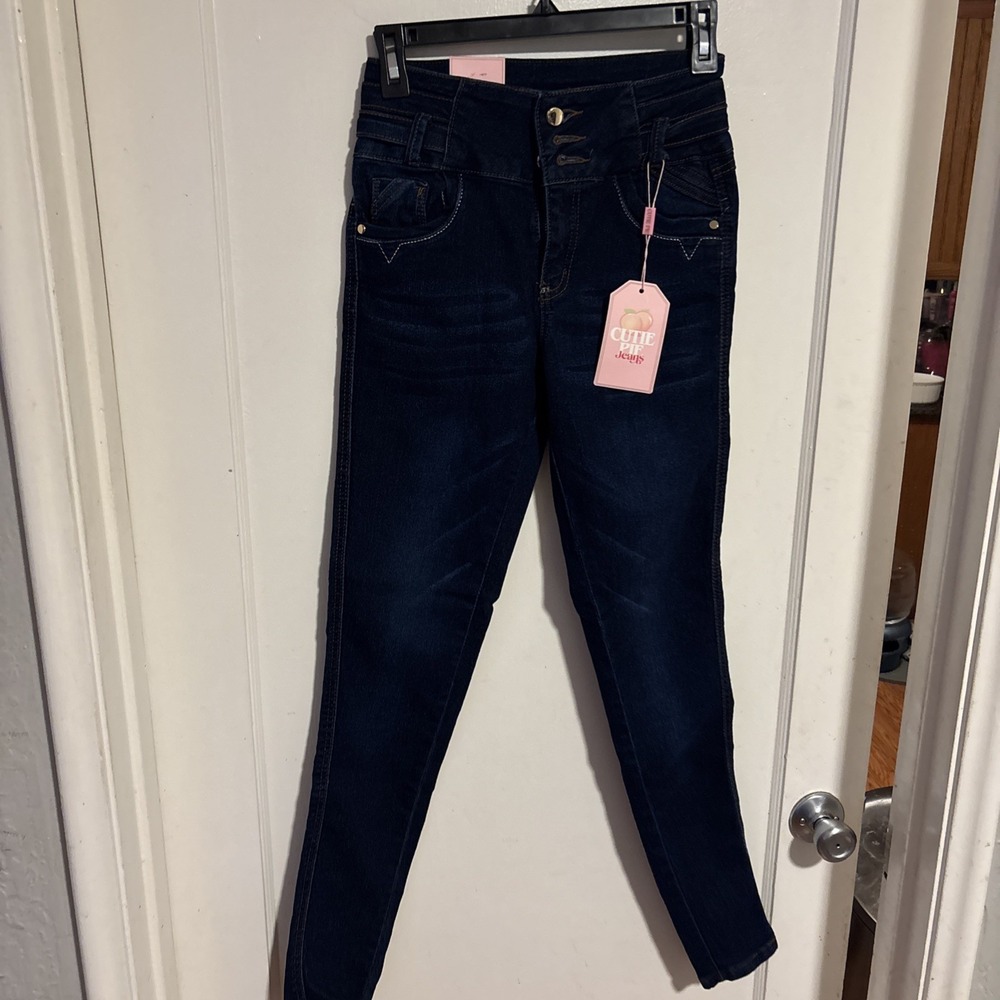 Womens CUTIE PIE Navy Skinny Jeans Size 5 High Rise Stretchy Butt Lifting NEW